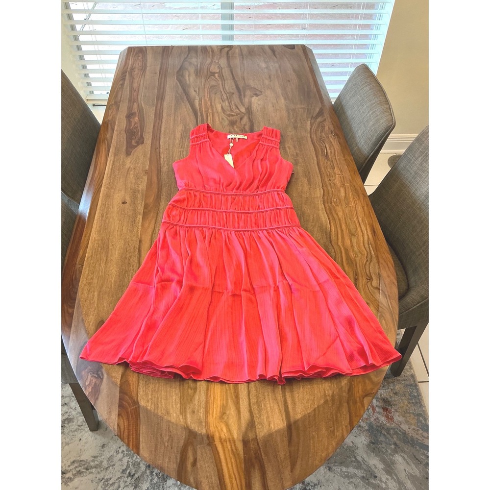 Trina Turk Islander Dress Watermelon Pink Smocked V-Neck Mini Dress Size 2 - Picture 12 of 15